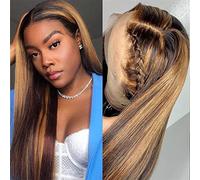 Parrucche da Donna Pizzo Trasparente Onda Anteriore del Corpo Capelli Umani Parrucche Naturalmente Soffici per Le Donne Nere Capelli Lisci, P4/27 13x4 Straight Wig, 16