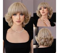 Parrucche da donna Short Silvery Blonde Retro Bob Wig with Bangs for Women Daily Party Synthetic Straight Light Blonde Wigs Parrucca riccia