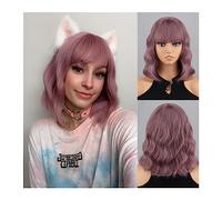 Parrucche da donna Uso Quotidiano Capelli Naturali Corti Castani Blu Scuro Parrucca Sintetica Frangetta da donna Blu Scuro Rosa Nero Parrucca Lolita Party Cosplay Parrucca per l'uso quotidiano nelle f