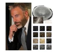 Parrucche da uomo DELL'UNITÀ di elaborazione 0.1-0.12 di Spessore Dei Capelli Umani Uomini Parrucca Parrucchino for Gli Uomini degli uomini di Protesi Capillare Parrucca di Capelli Maschili 130% Densi