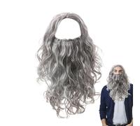 Parrucche da uomo e barba - Set lungo di parrucche e barba, capelli grigi per Natale, accessori teatrali per feste, spettacoli, cosplay, fantasia realistica, per Erwac