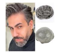 Parrucche da uomo, Parrucca da uomo in capelli umani europei - 6", base in pelle sottile PU completa, 1B nero con 65% grigio bianco(6x8icnh)