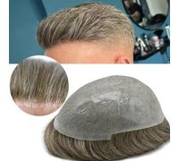Parrucche da uomo Parrucchino for capelli for uomo 0.06-0.08MM Poly Skin Protesi for capelli Capelli umani Parrucchino da uomo Nodi durevoli Base cutanea Sistema completo di capelli in PU Parrucca(Mei