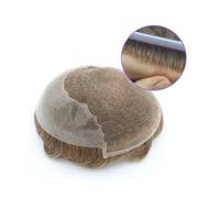 Parrucche da uomo, Parrucchino for capelli for uomo Sistema di sostituzione del parrucchino europeo for capelli umani Base for capelli sottili con parte anteriore in pizzo svizzero(Darkest Brown,6x8)