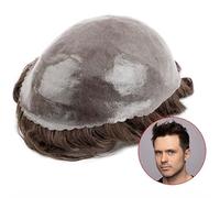 Parrucche da Uomo Protesi for capelli maschili 0.08mm V-loop Pu Skin Men Toupee Natural Human Hair Toupee Parrucche durevoli for uomo System Toupee da uomo per l'abbigliamento Quotidiano Maschile (Co