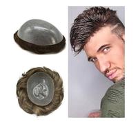 Parrucche da uomo realistiche Parrucca Uomo Pelle Sottile Protesi Capillare da Uomo PU Pieno 0.06-0.08 cm Uomo Toupee Parrucche Indiane for Capelli Umani Onda Nera Capelli Castano Scuro Pezzo di capel