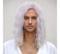 Parrucche da uomo REEWES parrucche lunghe da uomo parrucche ondulate ricci capelli stratificati con cappuccio grigio parrucca per capelli sintetici parrucca per capelli naturali per maschile