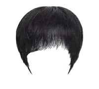 Parrucche da uomo resistenti al calore, corte e lisce, a strati, soffici, intrecciate a mano, con la parte superiore della testa, parrucche complete, capelli umani, parru,Black 2