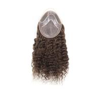 Parrucche da uomo Sistemi di capelli umani ricci frontali in pizzo da uomo, mono PU intorno alla base, n. 4, marrone medio Uso quotidiano(12 inches)