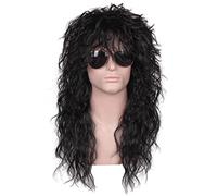 Parrucche da uomo soffici e resistenti al calore, parrucche anni '80 per uomo, stile rocker, punk metal, parrucca lunga e riccia, parrucca corta e riccia, parrucca sintet,55cm/22in
