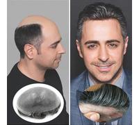 Parrucche da uomo, Sostituzione dei capelli del toupee degli uomini di spessore di 0,06-0,08 mm della parte anteriore invisibile del sistema di base trasparente della pelle sottile,Parrucca grigia(1B