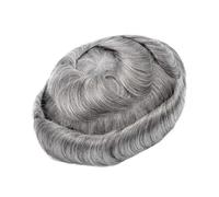 Parrucche da uomo Topper for capelli umani naturali con capelli grigi for uomo, toupee for capelli, protesi capillare for uomo, pizzo svizzero, parrucche in PU for capelli umani indiani for uomo Parru