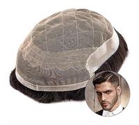 Parrucche da Uomo Toupee da uomo Toupee da uomo con capelli veri umani Traspirante Protesi for capelli maschili Base in pizzo francese con PU intorno Sistemi di capelli da uomo Parrucchino sintetico P