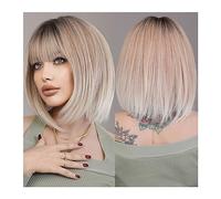 Parrucche Daily Party Parrucche diritte sintetiche naturali in platino Parrucche corte ombre nere for donna Parrucca for capelli con frangia for quattro stagioni Parrucca da donna(Color:MW1055-1)