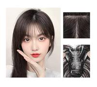 Parrucche Di Capelli Umani Bangs Wig Piece Full Real Human Hair Patch Fluffy Aumenta il volume dei capelli Fluffy Cover Capelli grigi Parrucca Decorativa Cosplay(17-(7-9)25CM-black)