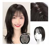 Parrucche Di Capelli Umani Bangs Wig Piece Full Real Human Hair Patch Fluffy Aumenta il volume dei capelli Fluffy Cover Capelli grigi Parrucca Decorativa Cosplay(01-(10-12)25CM-black)