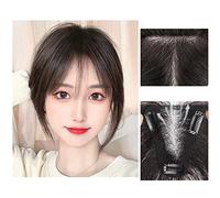 Parrucche Di Capelli Umani Bangs Wig Piece Full Real Human Hair Patch Fluffy Aumenta il volume dei capelli Fluffy Cover Capelli grigi Parrucca Decorativa Cosplay(15-(8-10) 22CM-black)