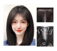 Parrucche Di Capelli Umani Bangs Wig Piece Full Real Human Hair Patch Fluffy Aumenta il volume dei capelli Fluffy Cover Capelli grigi Parrucca Decorativa Cosplay(13-(8-10)25CM-black)