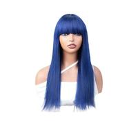 Parrucche di capelli umani blu colorati con frangia for donna Parrucca diritta anteriore in pizzo senza colla senza colla a 150 densità(16 inch)