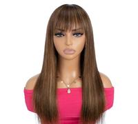 Parrucche di capelli umani castani, densità 150, lisce, morbide, non perdono capelli e non si aggrovigliano Extension per Capelli(10 inch)