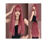 Parrucche di capelli umani, Parrucca Donna Capelli lunghi lisci Rosa Evidenzia Parrucca a testa piena for ragazza(Pinkhighlights)