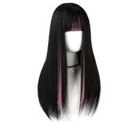 Parrucche Di Capelli Umani Parrucca, parrucca a testa piena alla moda, capelli lunghi e lisci con riflessi colorati, parrucca realistica e naturale con frangia Parrucca Decorativa Cosplay