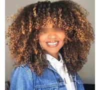 Parrucche Di Capelli Umani Ricci Afro Crespi Parrucche Di Capelli Brasiliani Di Remy Con Capelli Umani Di Bang Remy T1B-30 14inch#250%