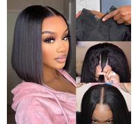 Parrucche diritte con parte a V Parrucche for capelli umani corti Bob Parrucche for donne Parte a V Parrucca di capelli umani Upgrade Parrucca con parte a U Senza lasciare fuori Parrucca di capelli um