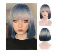 Parrucche Donna Parrucca Bob Corta con Frangia Bionda Mista Blu Parrucca Bob Liscia con Frangia Parrucca Sintetica Resistente al Calore for Festa di Halloween Cosplay Uso Quotidiano wigs