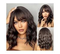 Parrucche Donna Parrucca Bob Ondulata con Frangia for Donna, Parrucca Ondulata Naturale Castano Scuro Medio con Frangia Parrucche Sintetiche Lunghe for Donne e Ragazze wigs
