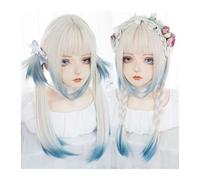 Parrucche Donna Parrucca liscia con frangia, sfumatura bianca, blu, lunga, sintetica, parrucca da cosplay, Lolita, morbida, traspirante, resistente al calore wigs