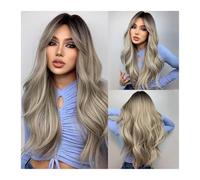 Parrucche Donna Parrucche bionde castane for donne lunghe bionde ondulate con radici scure parrucca sintetica resistente al calore wigs