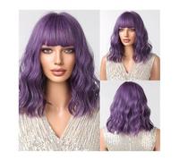 Parrucche Donna Parrucche sintetiche corte viola ricci ondulate con frangia Cosplay Bob Hairs Parrucca for donne Festa quotidiana Uso di fibre resistenti al calore wigs
