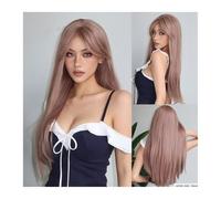Parrucche Donna Parrucche sintetiche lunghe e lisce rosa biondo rosa parrucca colorata for cosplay di Halloween con frangia for donne afro quotidiano resistente al calore wigs