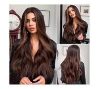 Parrucche, Eleganti Onde Marroni: Lunghe Parrucche Sintetiche con la Classica Parte Centrale for Donna - Scatena il Tuo Stile Femminile con Lussuose Ciocche Ondulate,Parrucche di capelli umani