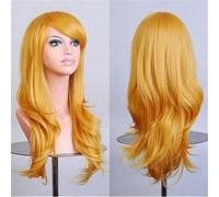 Parrucche Europee E Americane Grandi Capelli Ricci Lunghi Ondulati Cos Anime 70Cm Parrucca Lunga In Fibra Chimica Giallo Dorato