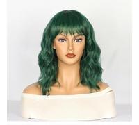 Parrucche Europee E Americane Per Donne Con Capelli Ricci Corti Verdi, Frangia Increspata, Copricapo Di Parrucca In Fibra Chimica