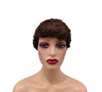 Parrucche for capelli umani con taglio corto riccio da 4 pollici for donna Parrucca a strati senza colla for l'uso quotidiano(Light brown)