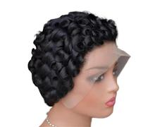 Parrucche for capelli umani ricci con taglio a pixie 13x4 in pizzo, parrucca frontale a strati corti con colla senza colla e ondulata profonda con botto for donne nere