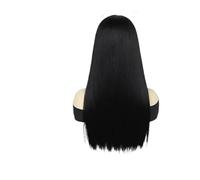 Parrucche for costumi sintetici premium da 1 pezzo donna lungo dritto nero con panino for parrucca cosplay Drag Queen Party(Black Straight)