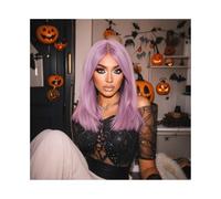Parrucche for donne, parrucca lunga e liscia con frangia, colore marrone rossiccio, cosplay, resistente al calore, sintetica, rosso rame, for uso quotidiano alle feste(Purple)