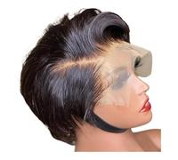 Parrucche Frontali In Pizzo 13x4, Taglio Corto Pixie 6 Pollici, Parrucche Capelli Umani Senza Colla, Pre-pizzicate Donne Nere, Attaccatura Naturale Topper per Capelli da Donna(Black-200%)