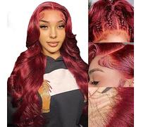 Parrucche frontali in pizzo bordeaux 99j capelli veri 13 x 4 parrucche frontali in pizzo ondulato capelli veri densità 150% parrucche di colore rosso vino da donna HD trasparente parrucca di capelli