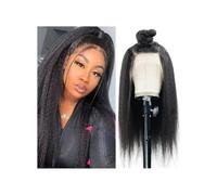 Parrucche frontali in pizzo con capelli umani senza colla for donne, 13x4, Yaki, crespi, lisci, HD, trasparenti, pre-pizzicate, densità 180, colore nero naturale.(16inch)