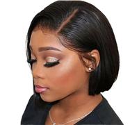 Parrucche frontali in pizzo con parte laterale, caschetto corto, capelli sintetici lisci color castano chiaro ombre, parrucca in fibra resistente al calore for donna Soffice e Naturale(16inch)