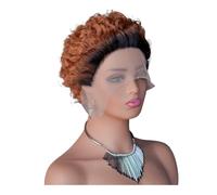 Parrucche frontali in pizzo con taglio Pixie 13X1, parrucche corte e ricce in capelli umani senza colla for donne nere Topper per Capelli da Donna(T1B/30#)