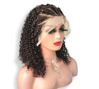 Parrucche frontali in pizzo intrecciato, treccia a scatola senza nodi da 13X4 pollici, punte ricce Jerry, capelli umani pre-pizzicati per donne nere(Black,14inch/25.6cm)