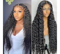 Parrucche frontali in pizzo ondulate profonde da 61 cm, pre-pizzicate, densità naturale 180% e colore ondulato, senza colla, parrucca frontale in pizzo brasiliano con capelli per bambini, attaccatura