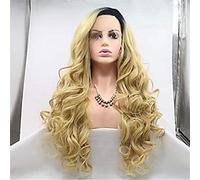 Parrucche Frontali In Pizzo Parrucca Sintetica Ondulata Lunga Densità Del 150% Capelli Sintetici Parrucca Dorata Da Donna/Parrucca Frontale In Pizzo Molto Lungo, 24 Pollici (16 Pollici)