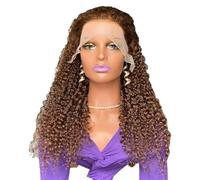 Parrucche frontali in pizzo riccio HD 13x4 castano chiaro for donne, pre-pizzicate, bagnate e ondulate, senza colla, colore castano Topper per Capelli da Donna(20inch)